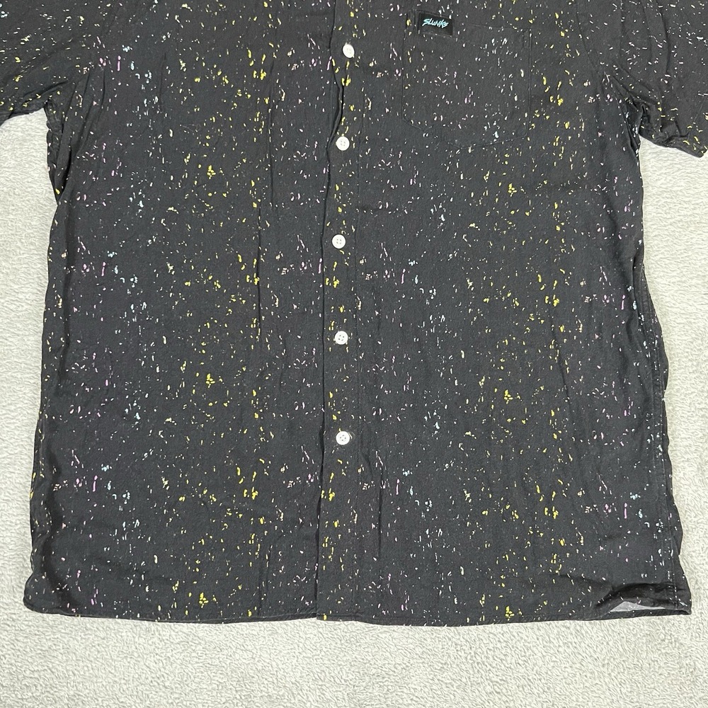 Slunks Shirt Mens Extra Large Beach Casual Short Sleeve Button Up Rayon Black - Picture 3 of 11